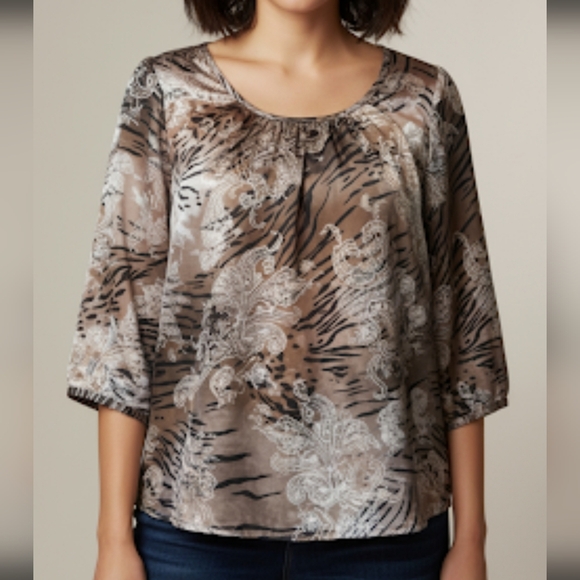 Women's plus size silky paisley and tiger striped blouse plus size 14/16 1X - Picture 1 of 16